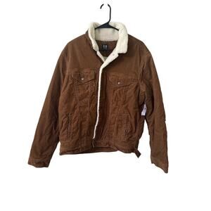 Gap Men's Sherpa Lined Corduroy Trucker Jacket Brown/Khaki/Tan • Large